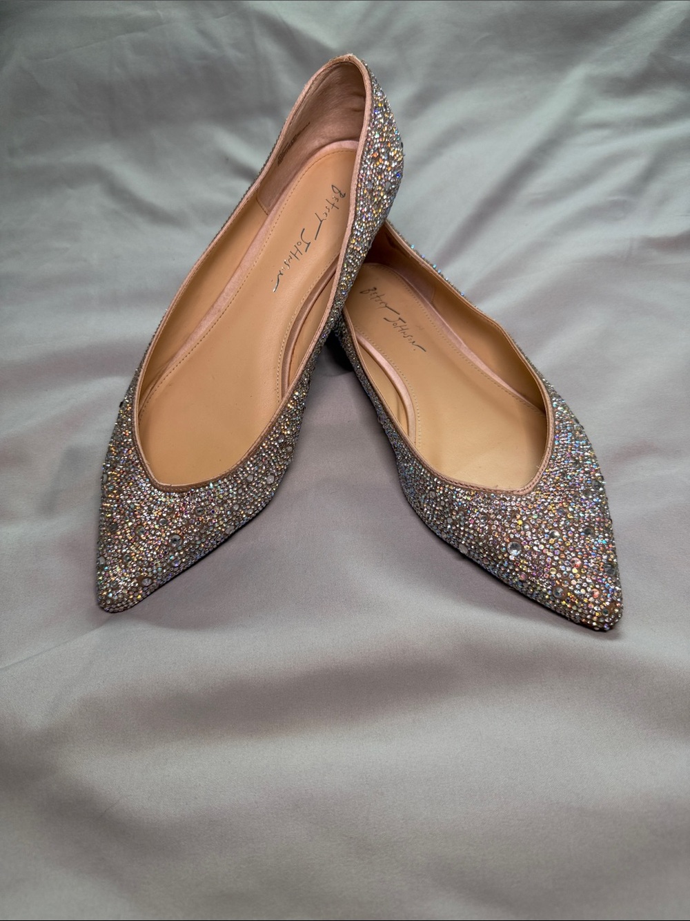 Betsey Johnson Crystal Pavé Pointed Toe Flats Nude Women’s 11 Bridal Wedding